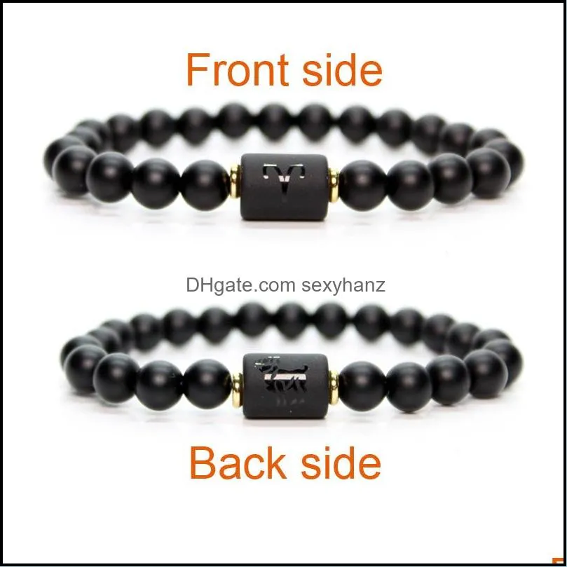 8mm black stone beads 12 constellation couple strands bracelet men bracelets for women pulseras masculina hombre man mens jew sexyhanz