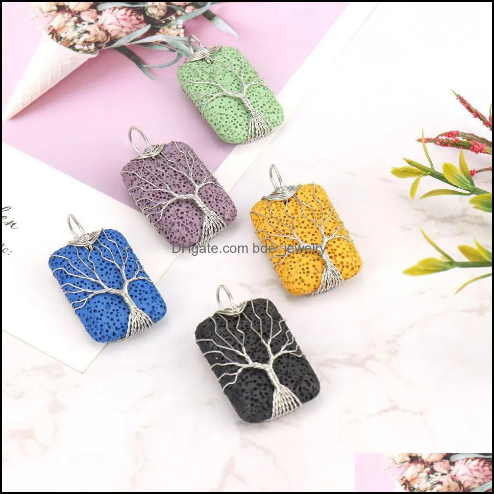 handmade copper twine tree of life colorful lava stone pendant necklace diy arom  oil diffuser necklaces for women men