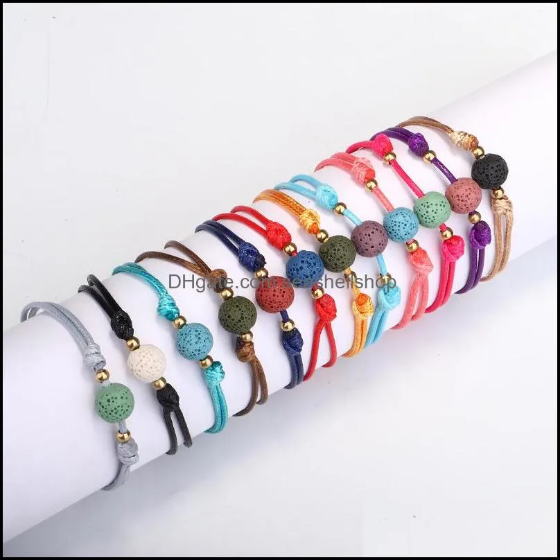 handmade natural stone strand bracelets colorful lava stone beads charm rope wrap bracelet women friends jewelry birthday seashellshop