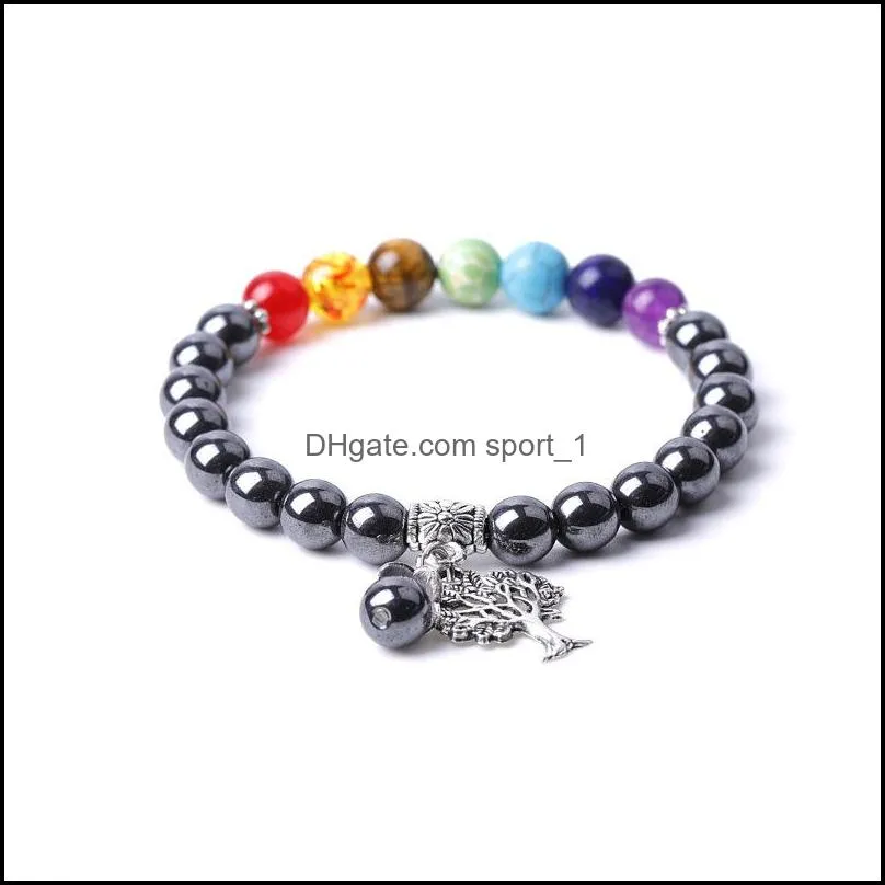  tree charms seven chakras bracelet black white turquoise lava stone beads women men lover energy buddha bracelets jewelry