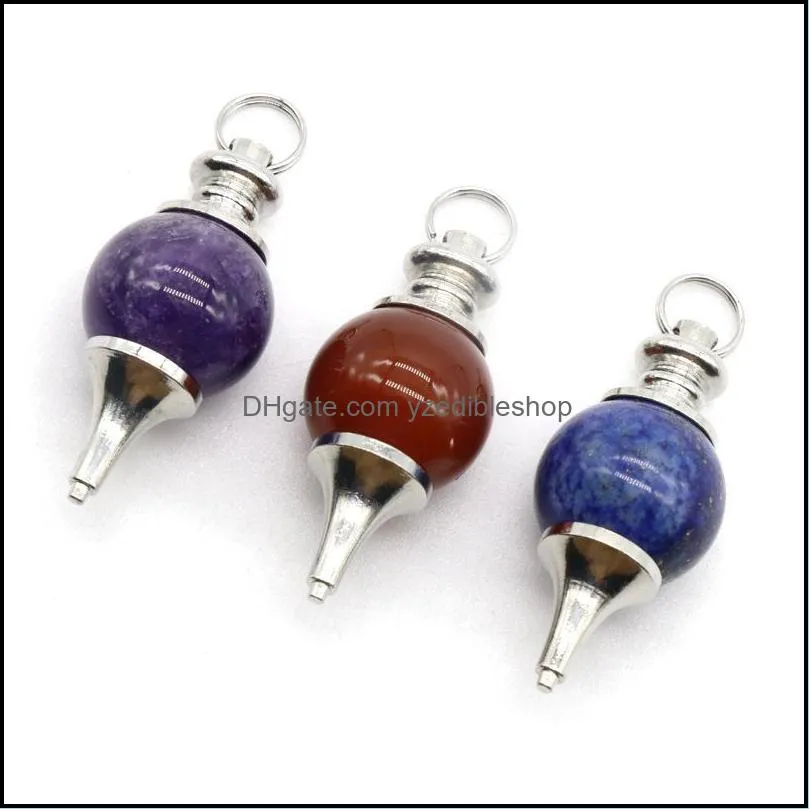reiki healing charms amethyst red agate lapis lazuli dowsing pendulum circular cone crystal pendant for necklace accessories jewelry