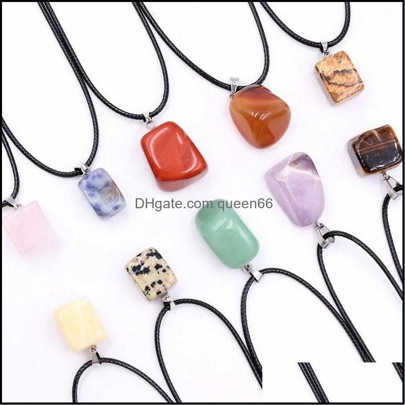 natural crystal irregular agate stone pendant reiki healing crystals charms rope chain necklace for women men