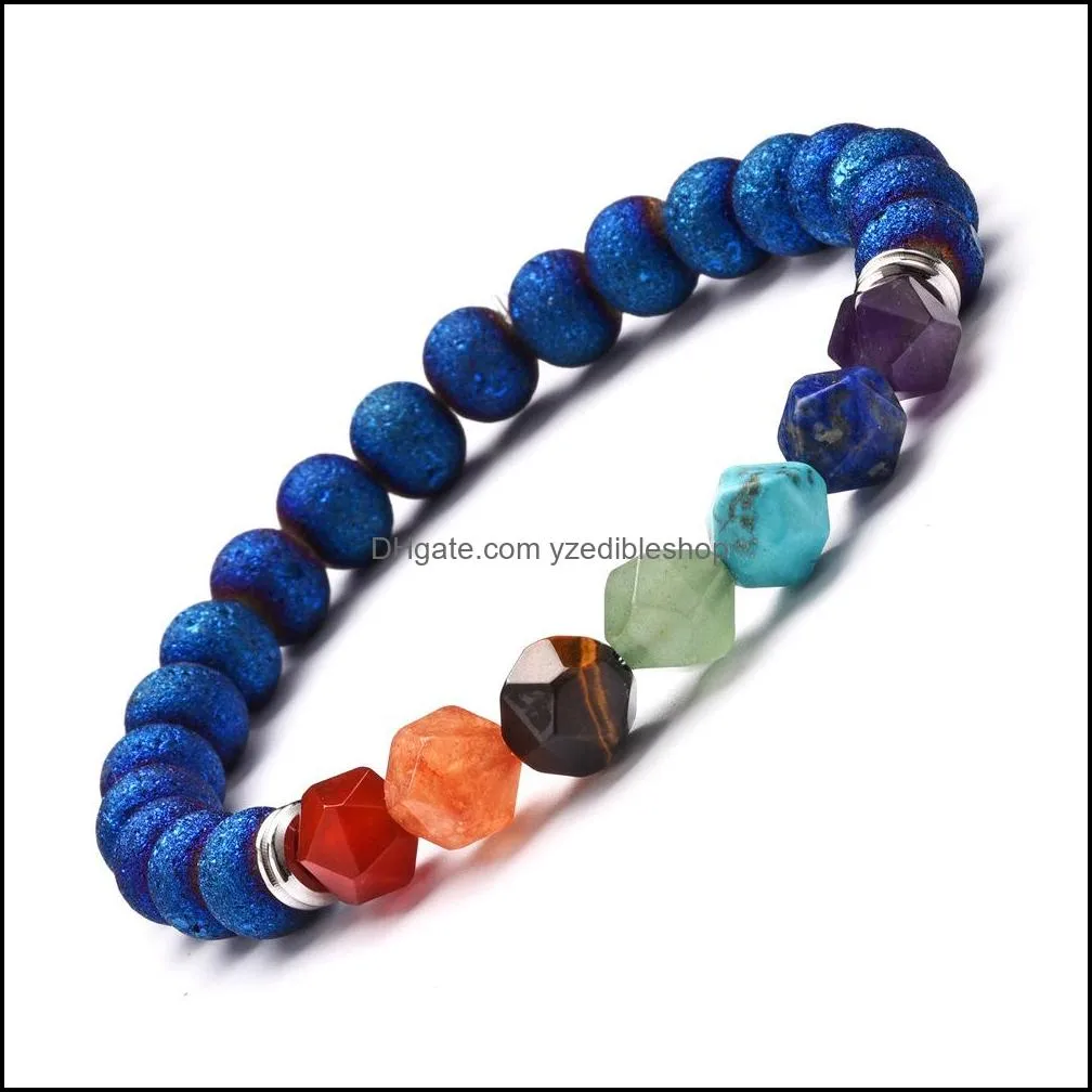 fashion men bracelet seven chakra beads buddha plating stone beaded stretch bracelets women jewelry gift