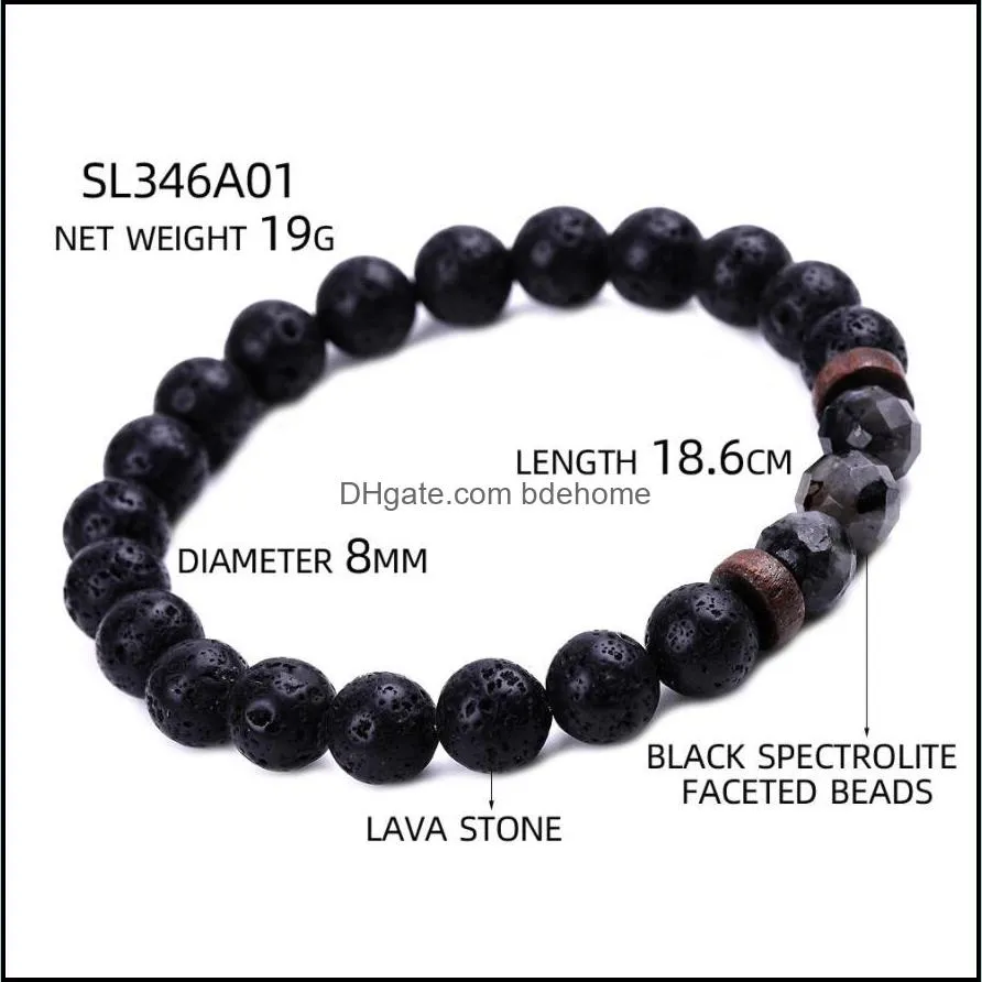 fashion natural black lava stone bracelet cut face tigers eye stone stripe agate aromatherapy  oil diffuser bracelet for women