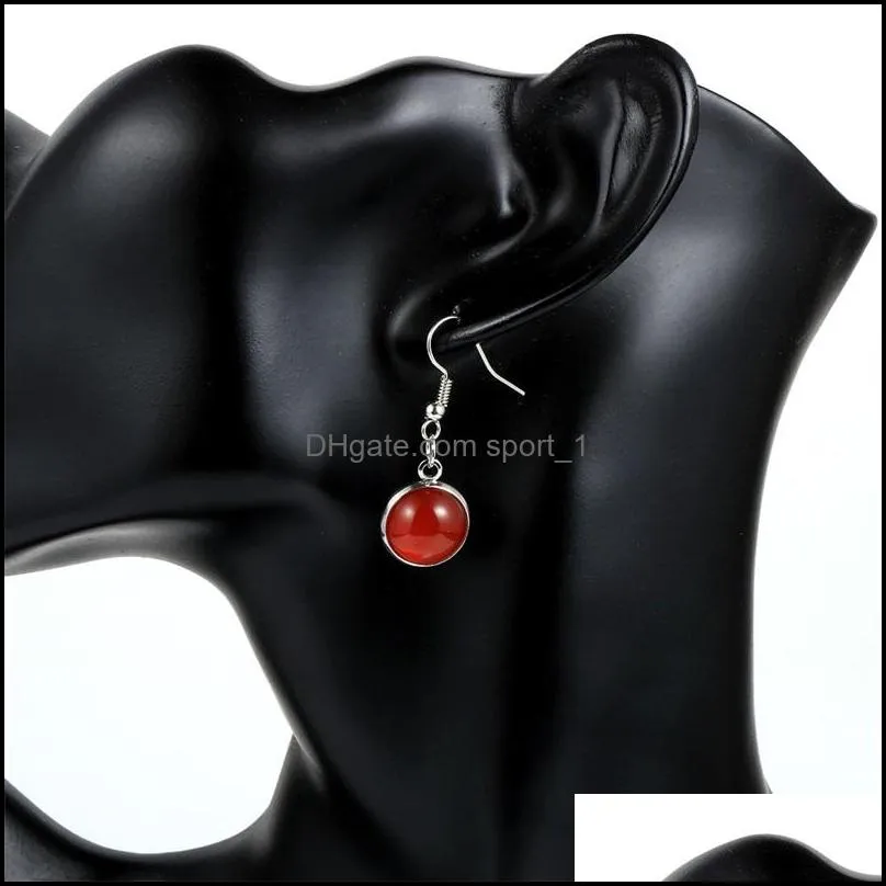 12mm women turquoises rose crystal quartz tiger eye opal stone charms dangling earrings amethysts hanging earring hoop fashion simple