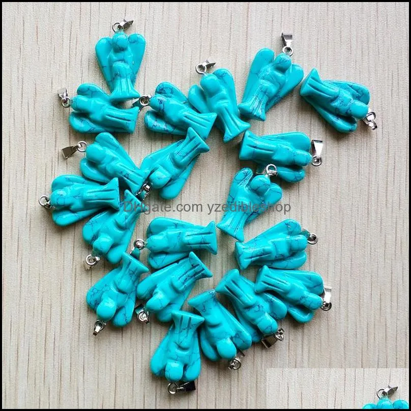 fashion mixed natural stone carved angel charms pendant for necklace making jewelry