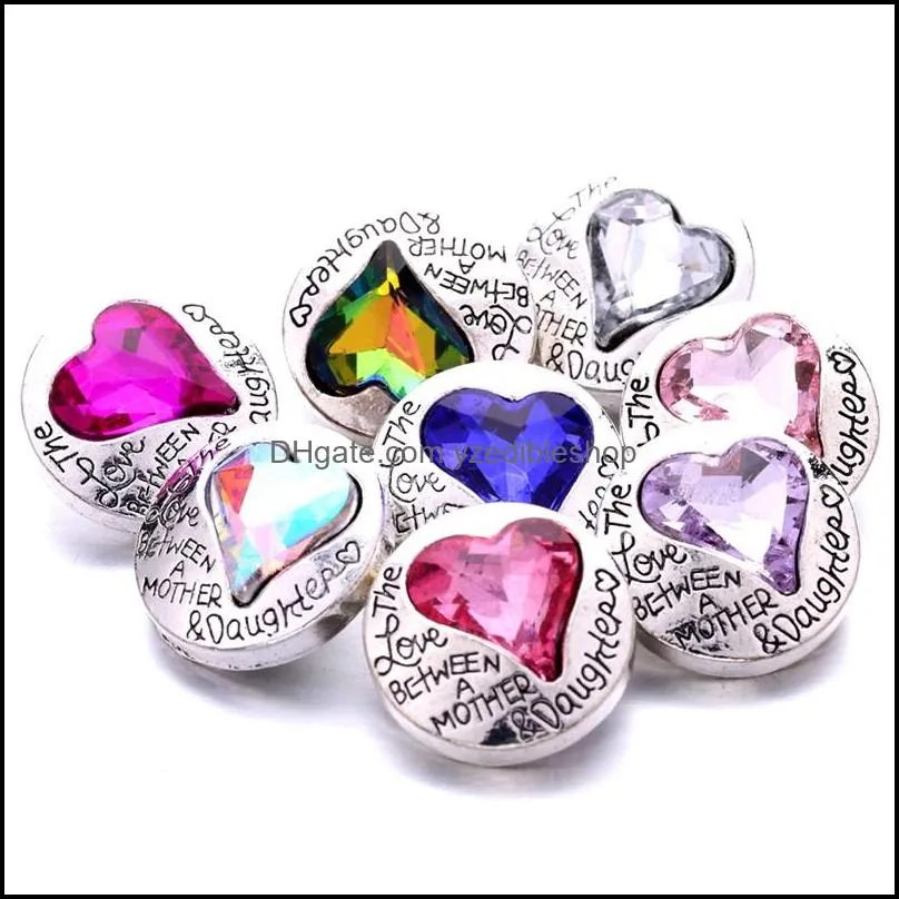 colorful heart silver color snap button charms women jewelry findings bright rhinestone 18mm metal snaps buttons diy bracelet family love