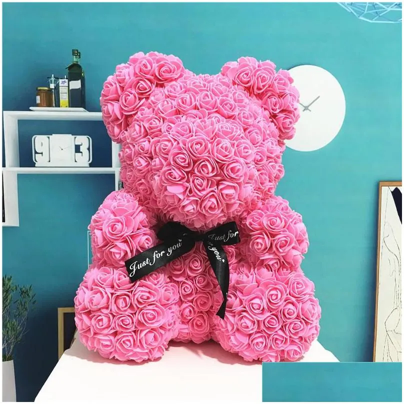 drop shipping 40cm red teddy bear rose flower artificial christmas gifts for women valentines day gift plush bear