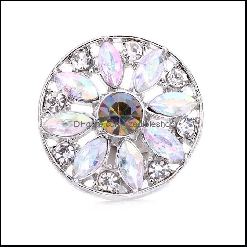 wholesale crystal silver color snap button women charms jewelry findings oval rhinestone 18mm metal snaps buttons diy bracelet