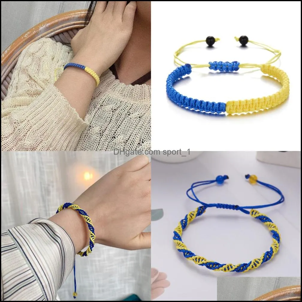 lucky knot sunflower bracelets ukraine flag color blue yellow women men charm woven handmade bangles braided adjustable jewelry