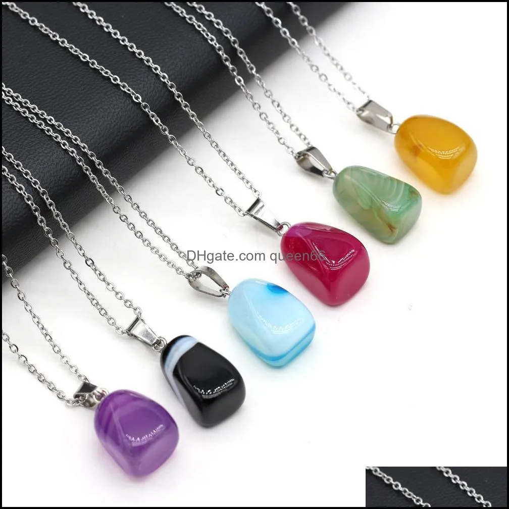 10x2015x25mm geometric chakra reiki healing stripe agate stone pendant necklace crystal link chain collar women jewelry