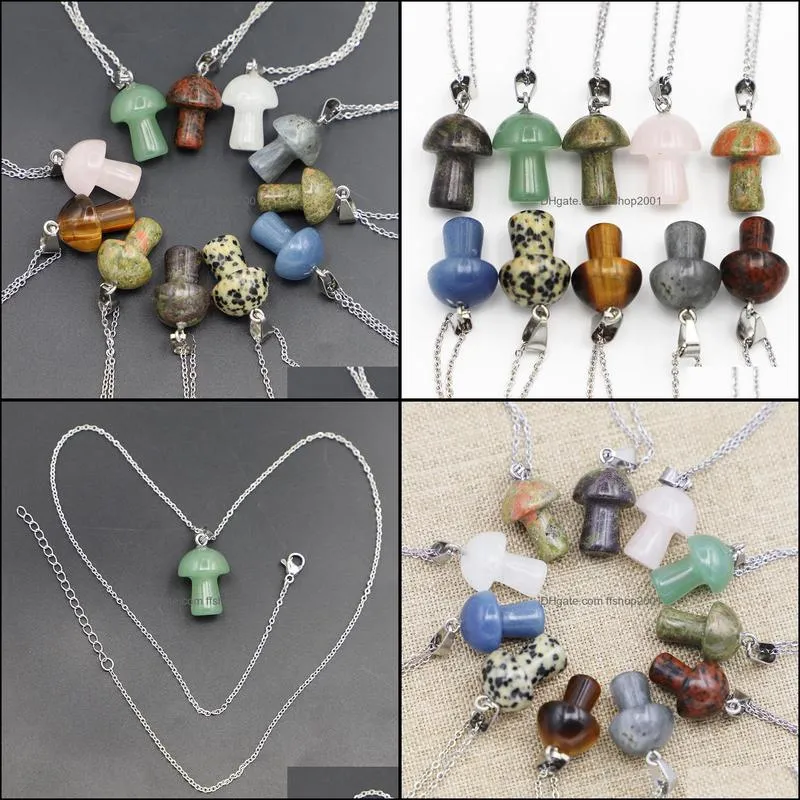 natural stone carving 2cm mushroom shape pendant charms necklaces reiki healing chakra crystal crafts necklace for women jewelry