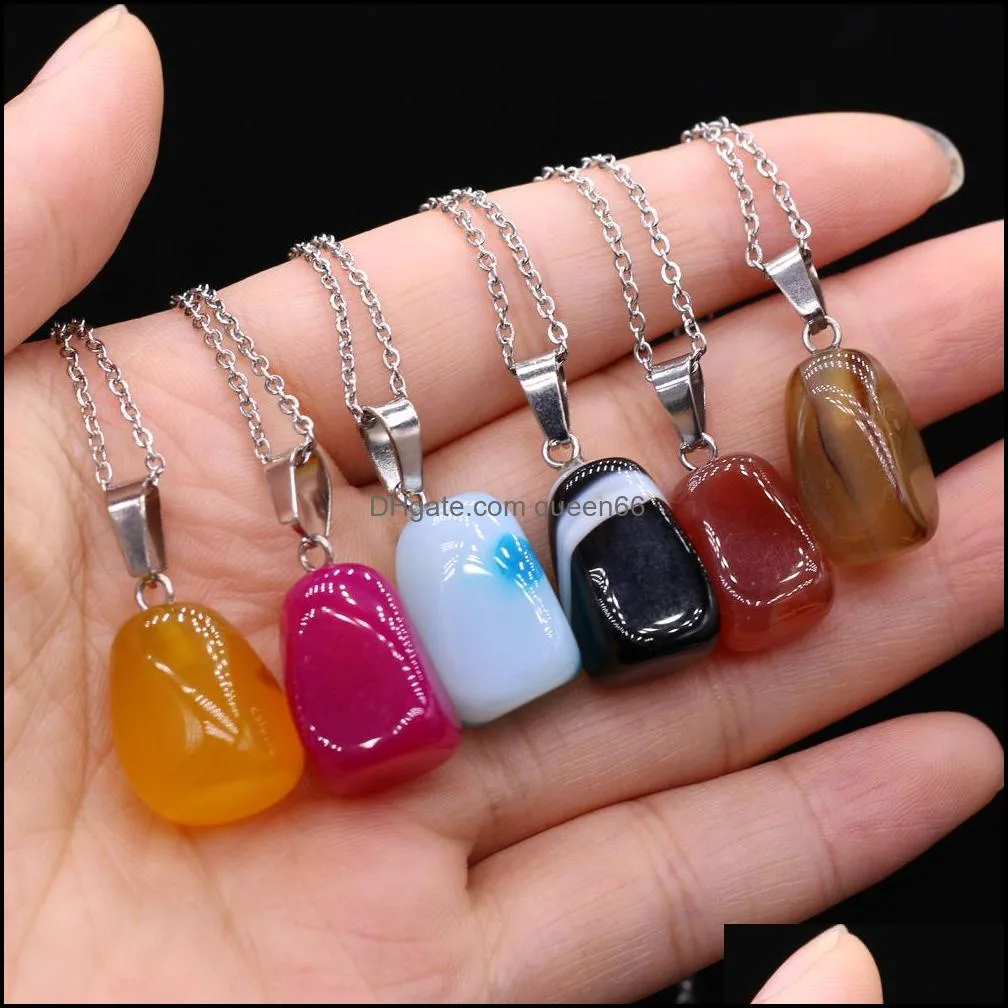 10x2015x25mm geometric chakra reiki healing stripe agate stone pendant necklace crystal link chain collar women jewelry