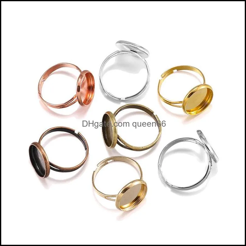 adjustable blank ring base fit dia 12mm stone glass cabochons cameo settings tray diy jewelry making rings