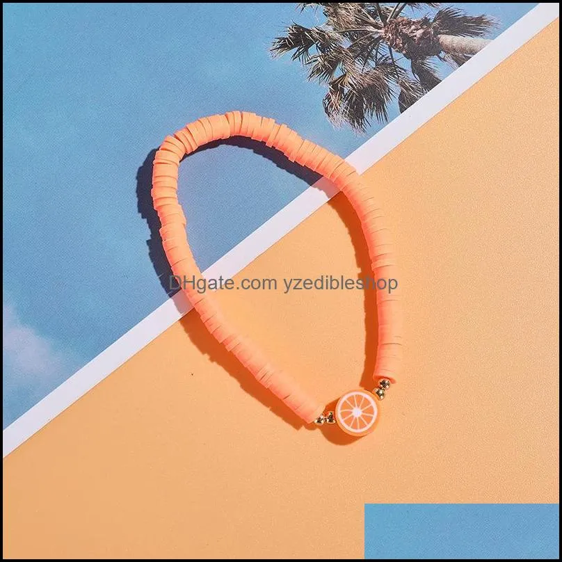 kinds friut charms bracelet set summer beach jewelry soft polymer clay disc elastic bracelets for women