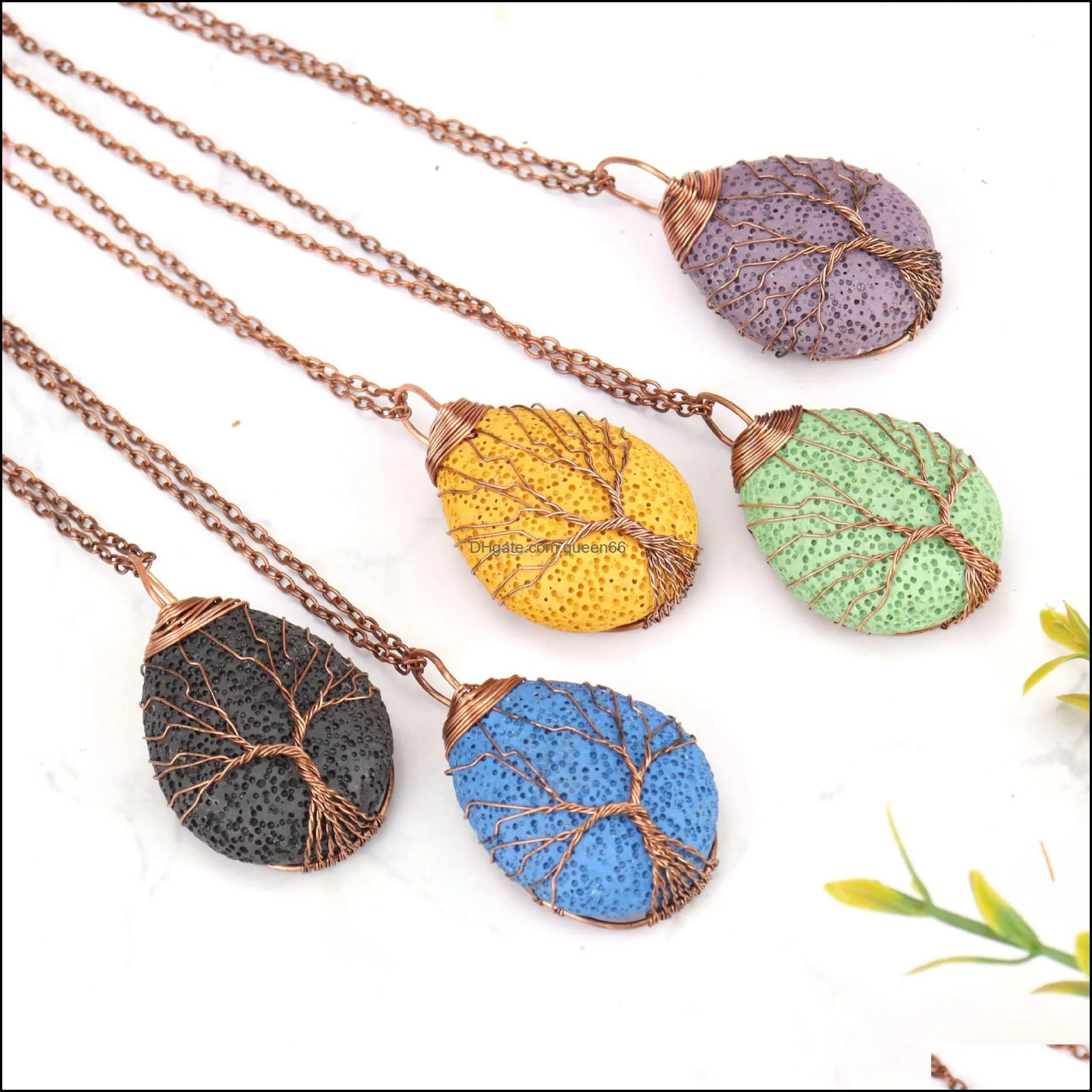 twine colorful lava stone tree of life necklaces diy aromatherapy  oil diffuser necklace for women jewelry