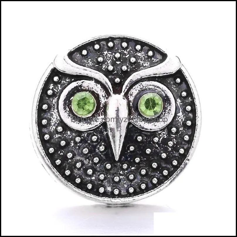 vintage silver color snap button owl charms women jewelry findings rhinestone 18mm metal snaps buttons diy bracelet jewellery