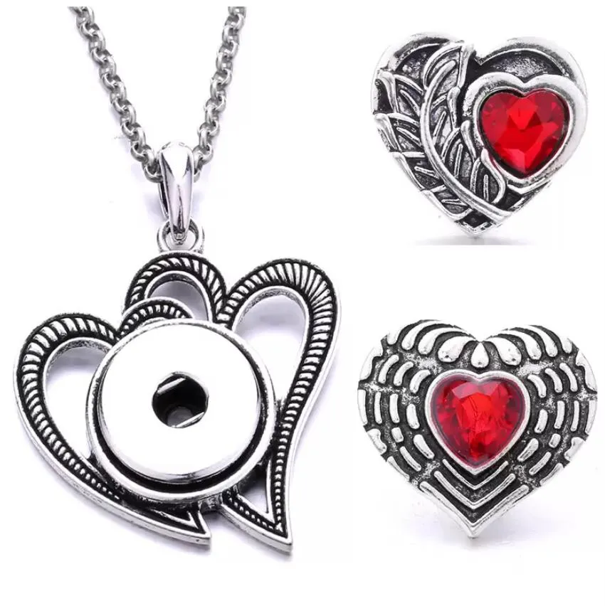 retro metal heart snap button necklace and 18mm ginger snaps buttons crystal charms necklaces for women jewelry