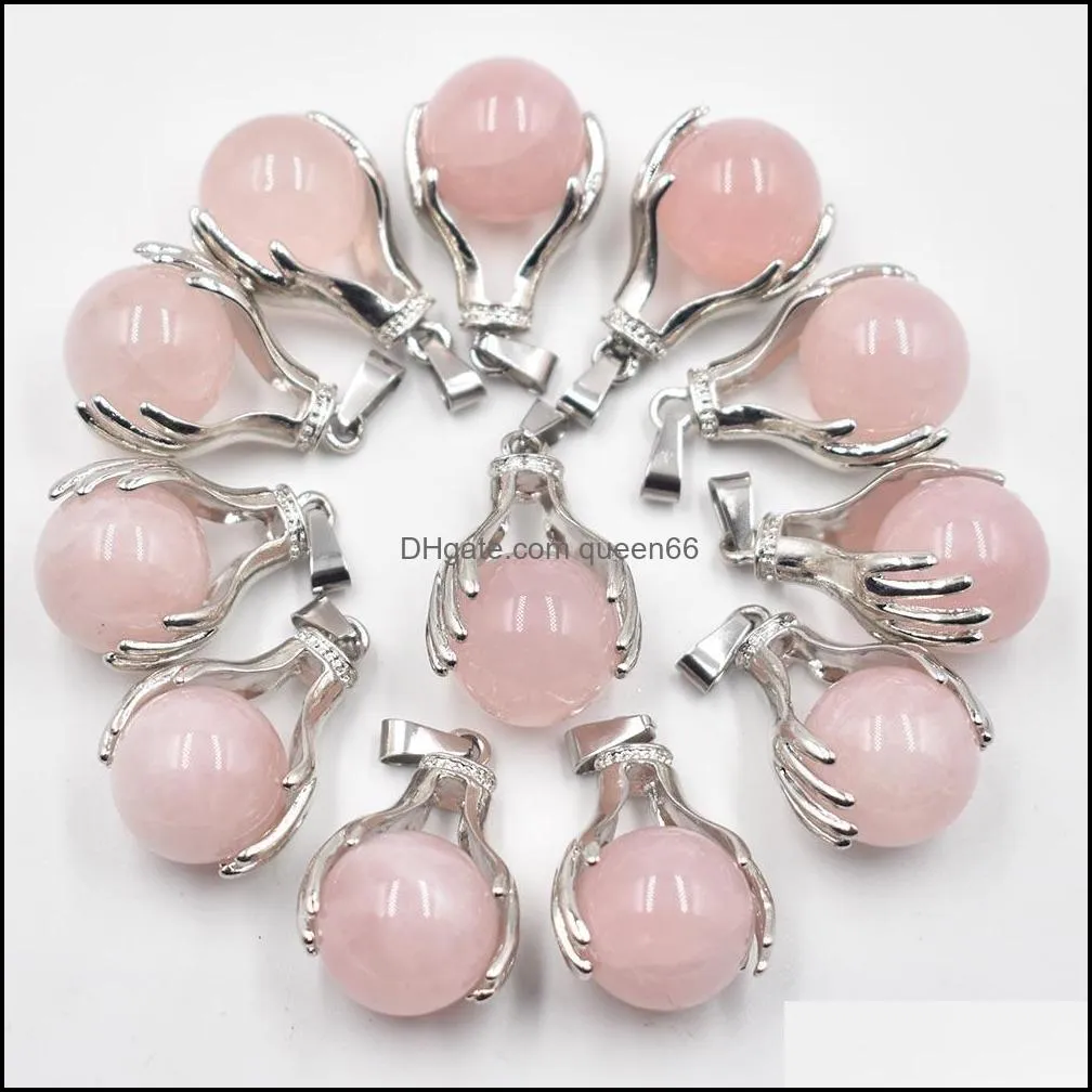natural quartz crystal pendant hand hold round ball charms bead pendants yoga reiki chakra healing women men jewelry making