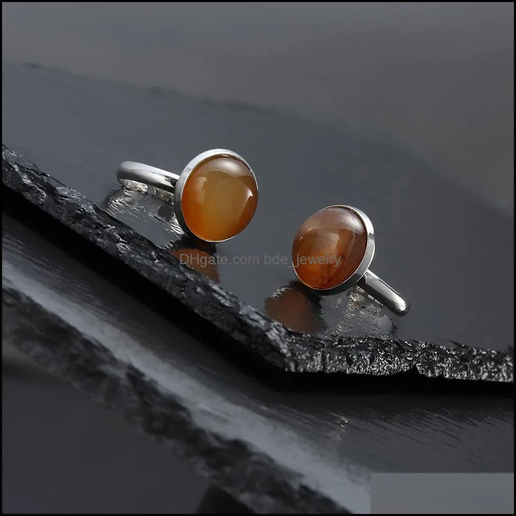 12mm round natural stone ring tiger eye opal pink crystal adjustable alloy rings for women pendientes jewelry