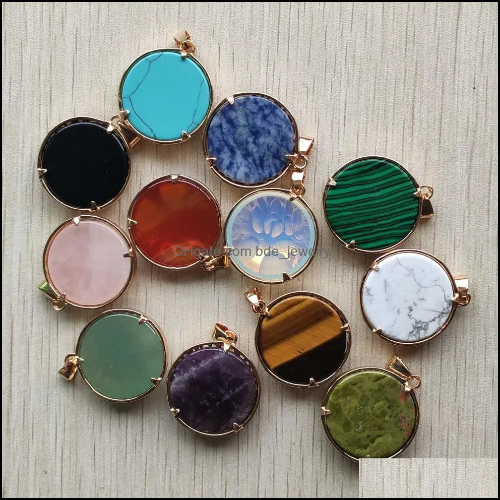 gold life of tree charms natural stone tiger eye lapis lazuli crystal rose quartz malachite aventurine opal turquoise pendant for diy jewelry