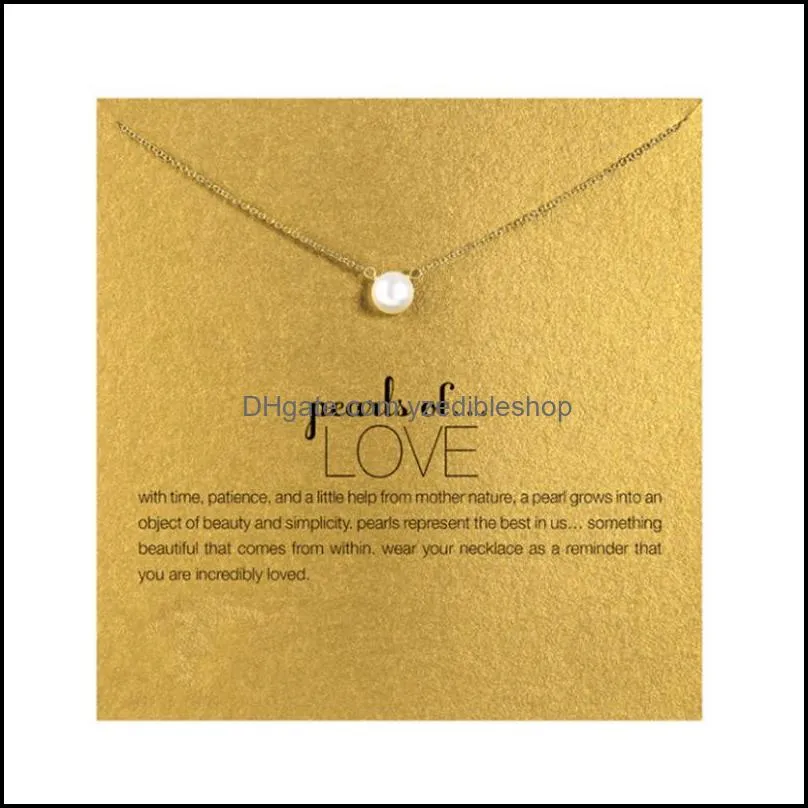 dogeared necklace with gift card pearl of love white beads pendant for women gold silver color link fashion jewelry gift