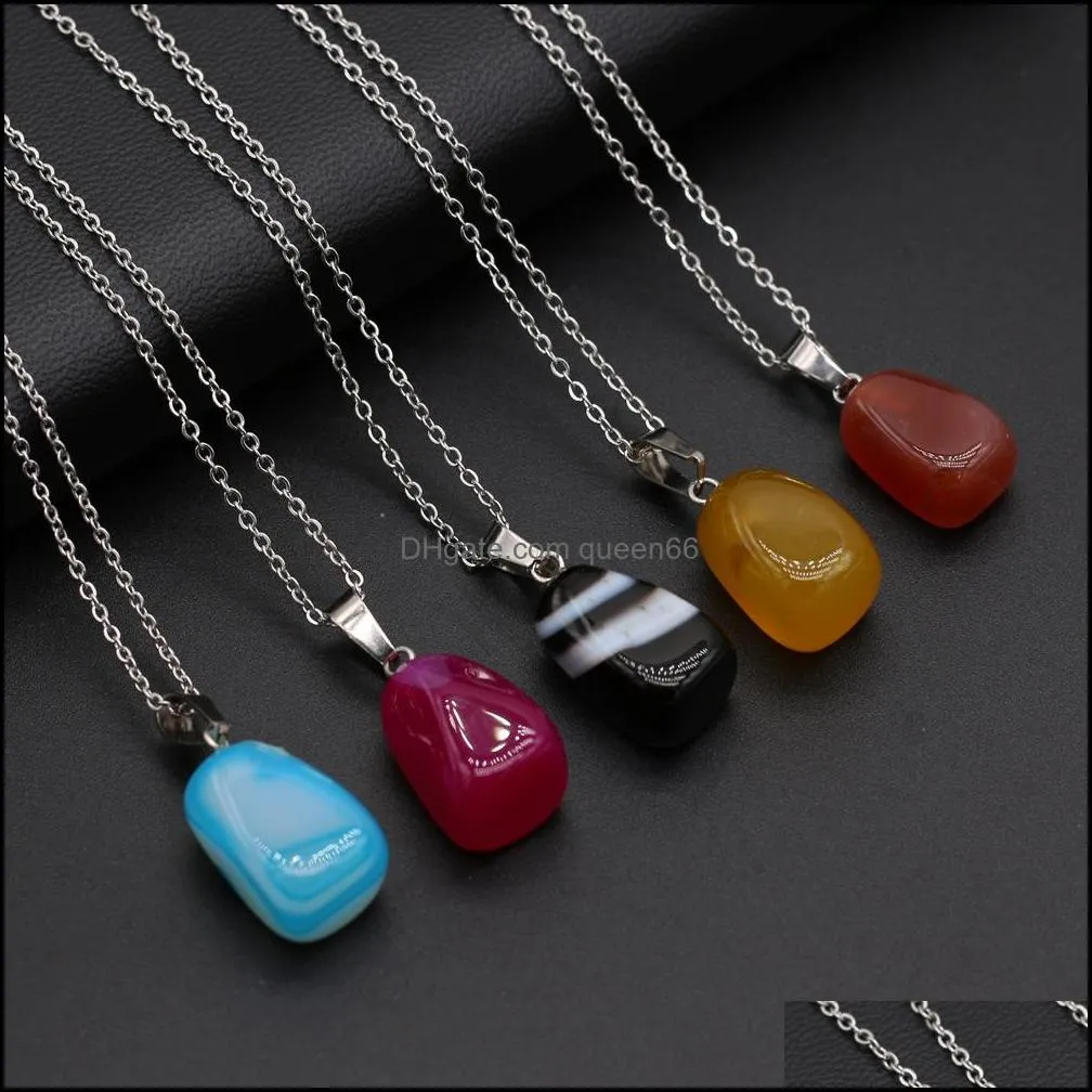 10x2015x25mm geometric chakra reiki healing stripe agate stone pendant necklace crystal link chain collar women jewelry