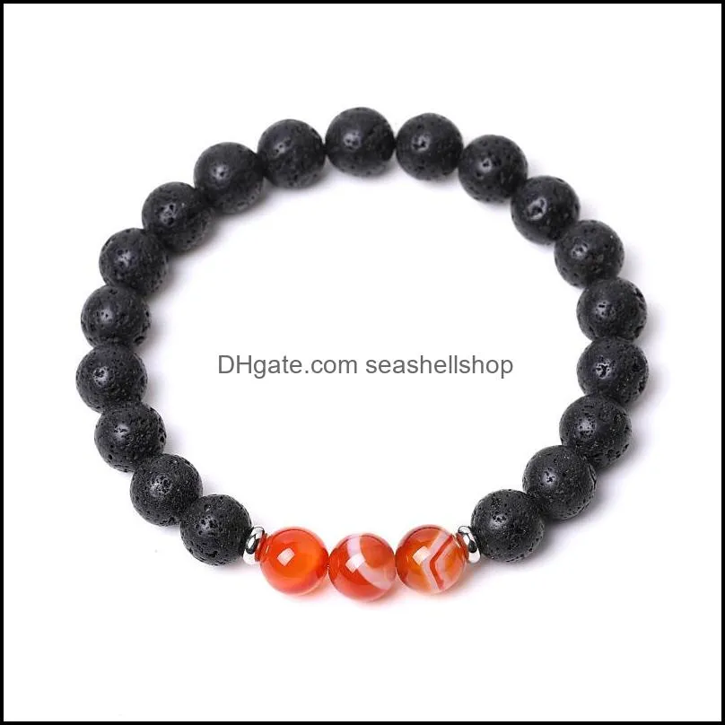 8mm red stripe agate stone beaded strand bracelet lava round beads bracelets healing energy yoga bracelet for men women seashellshop