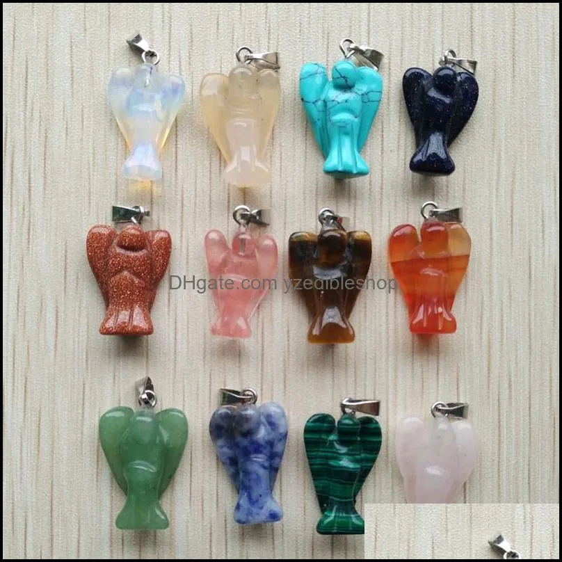 fashion mixed natural stone carved angel charms pendant for necklace making jewelry