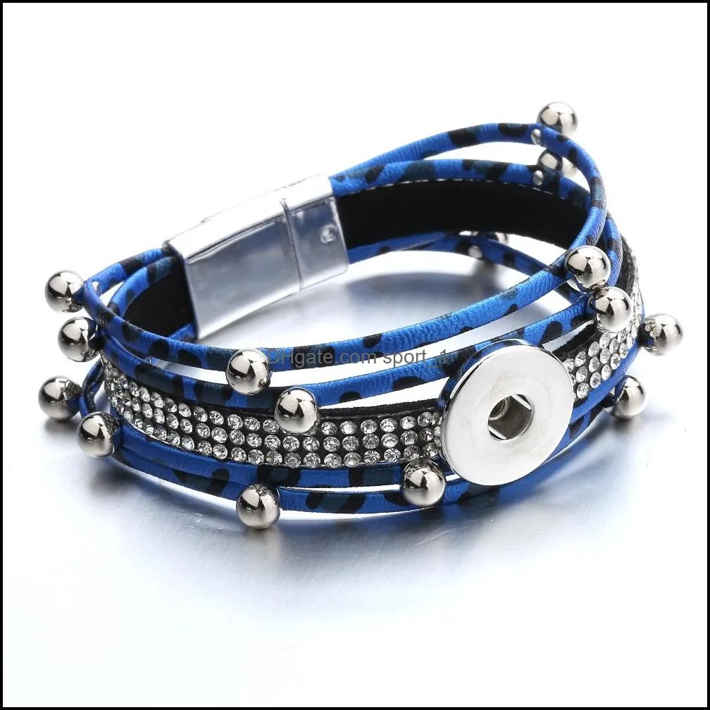 pu leather magnetic buckle snaps bracelet jewelry multilayers 18mm ginger snap buttons chunk punk charm wristband