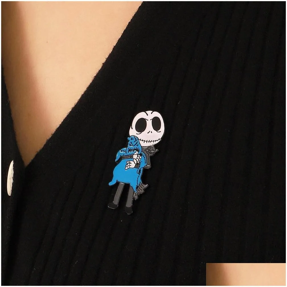 jack skellington enamel badges nightmare before christmas oogie boogie pumpkin king halloween movie jewelry brooches lapel pins 3