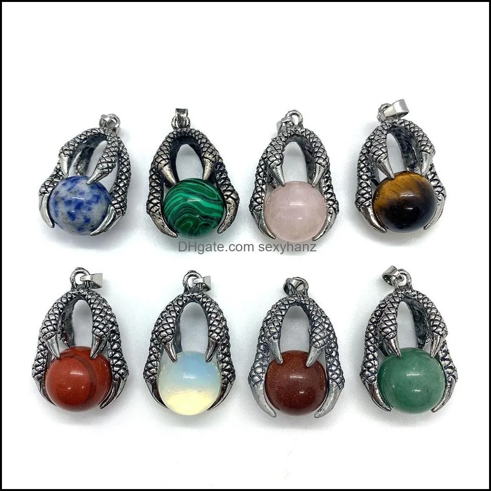 dragon claw natural crystal stones charms round tiger eye black onyx rose quartz stone ball charm beads pendants for jewelry sexyhanz