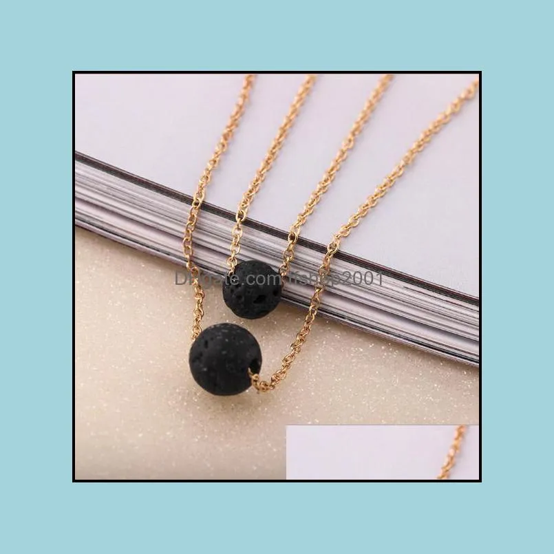 4 styles natural black lava stone necklace silver gold color heart aromatherapy  oil diffuser necklace for women jewelry