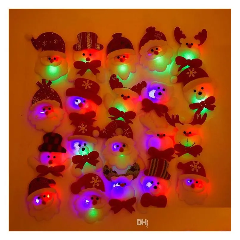 cartoon santa claus led flashing glowing brooch pins kids children light up badge toys gift glow party supplies christmas