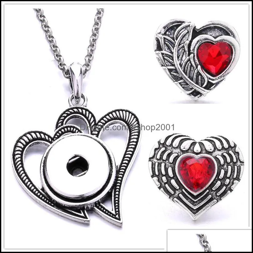 retro metal heart snap button necklace and 18mm ginger snaps buttons crystal charms necklaces for women jewelry