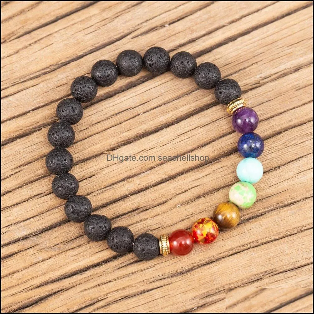 8mm lava stone reiki seven chakra beaded strand bracelet diy aromatherapy  oil diffuser bracelets for women men seashellshop
