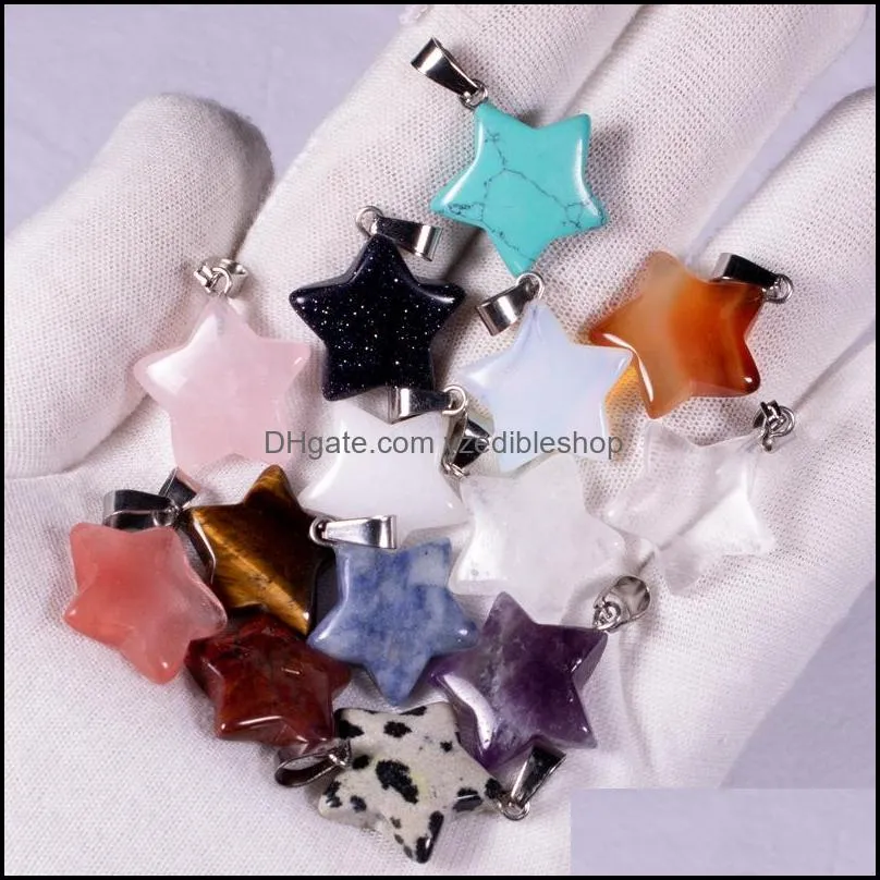 natural stone fivepointed star pendant charms fashion jewelry necklace earrings making findings wholesale