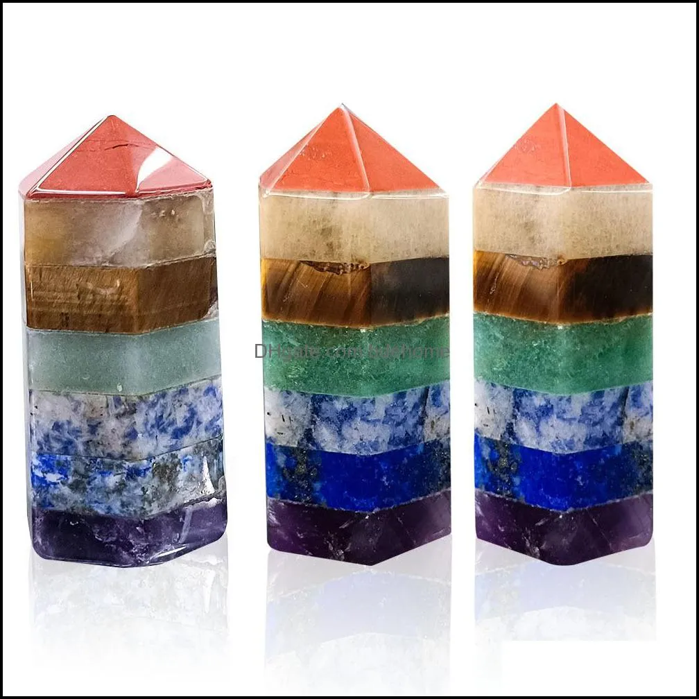 22x49mm 7 chakra reiki art craft natural crystal stone hexagon prism polishing quartz yoga energy bead chakra healing decoration