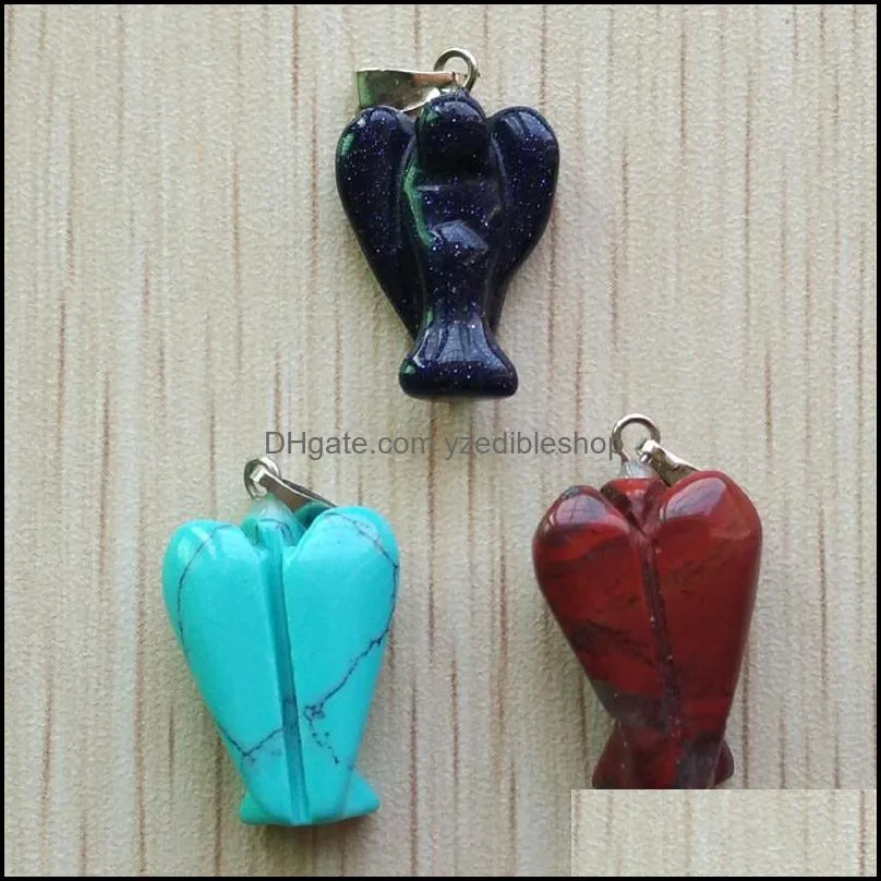 fashion mixed natural stone carved angel charms pendant for necklace making jewelry