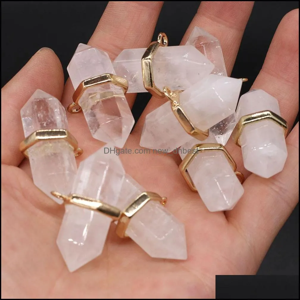 16x36mm natural stone hexagon charms white quartz healing reiki crystal pendant diy necklace earrings women fashion jewelry finding