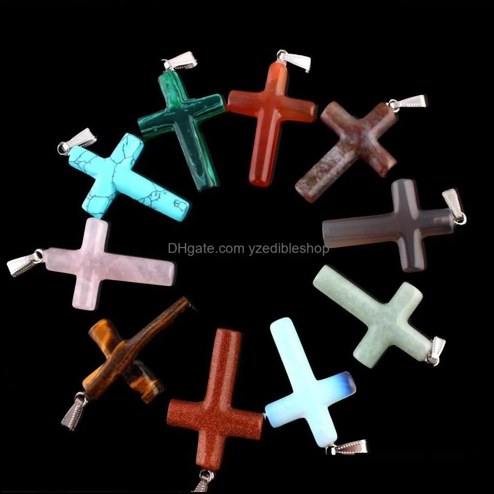 40x28mm natural crystal stone cross charms pendants for necklace jewelry making