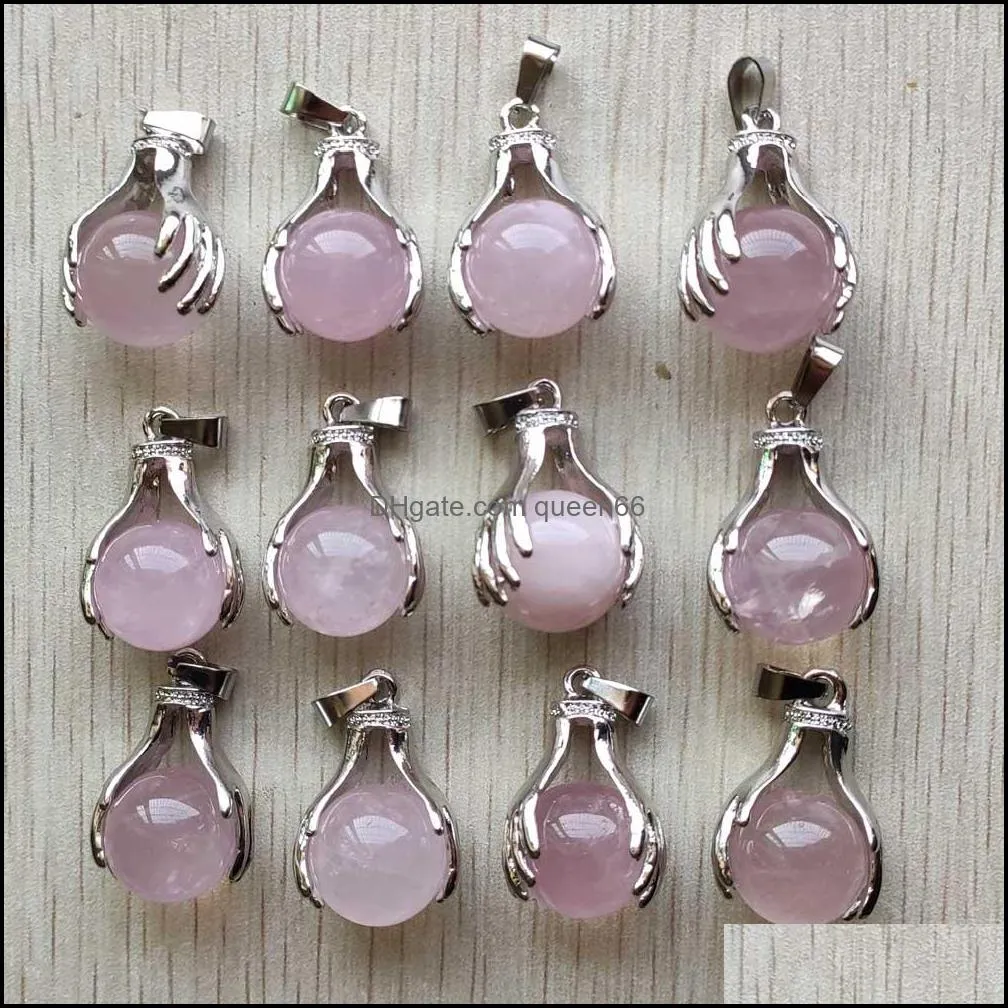 hand hold natural rose quartz stone charm beads pendants for jewelry making