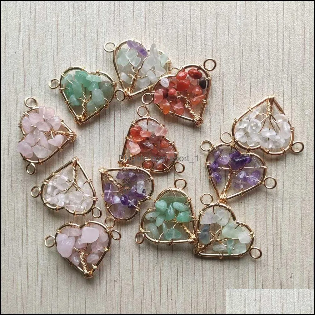 natural stone pendants heart shape charms reiki heal tree of life connectors for jewelry making diy women necklace gifts