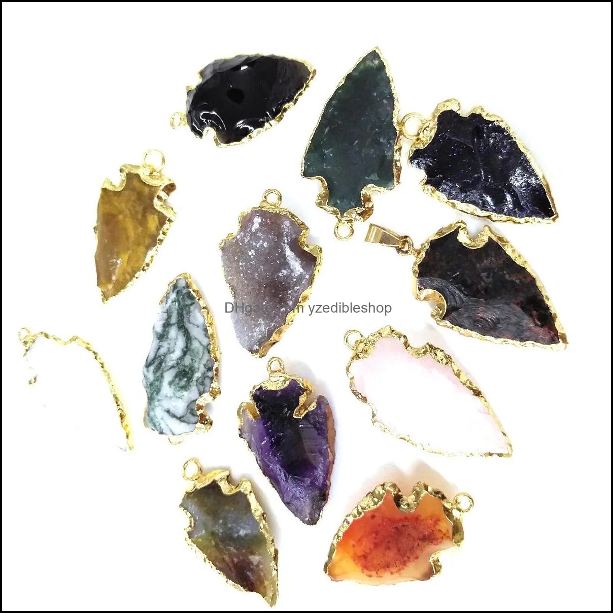 leaf arrowhead agate healing crystal pillar charm quartz blue yellow purple white semiprecious stone pendant diy jewelry making