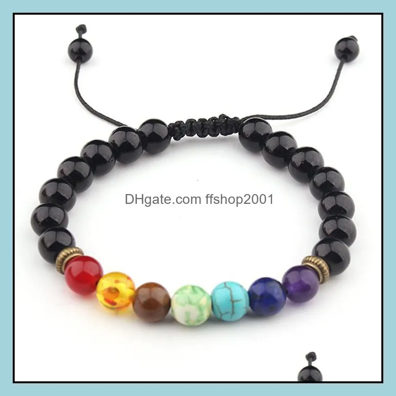 8mm natural stone bracelet 7 chakra charm bracelets multicolor beads lava stones wave bracelet women men yoga bracelets