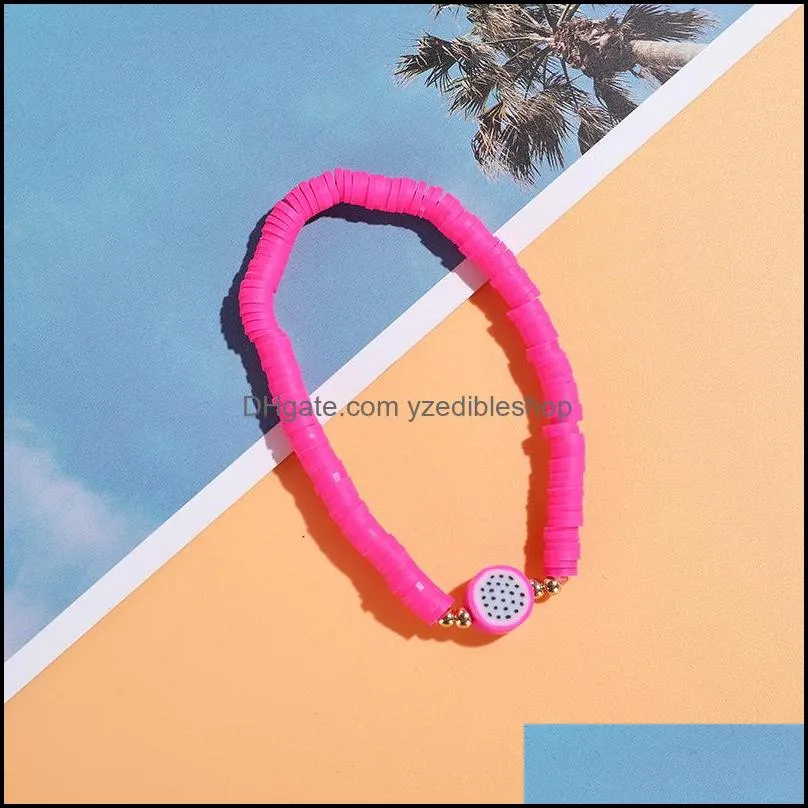 kinds friut charms bracelet set summer beach jewelry soft polymer clay disc elastic bracelets for women