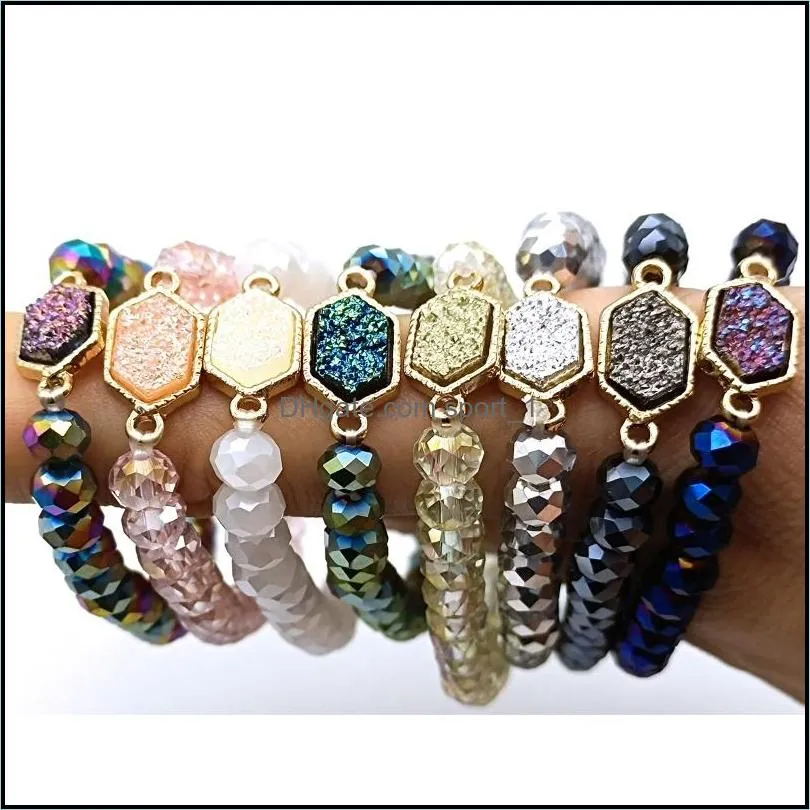  brand drusy druzy bracelet 6mm faceted glass crystal beads elastic bracelets for women girl lady jewelry