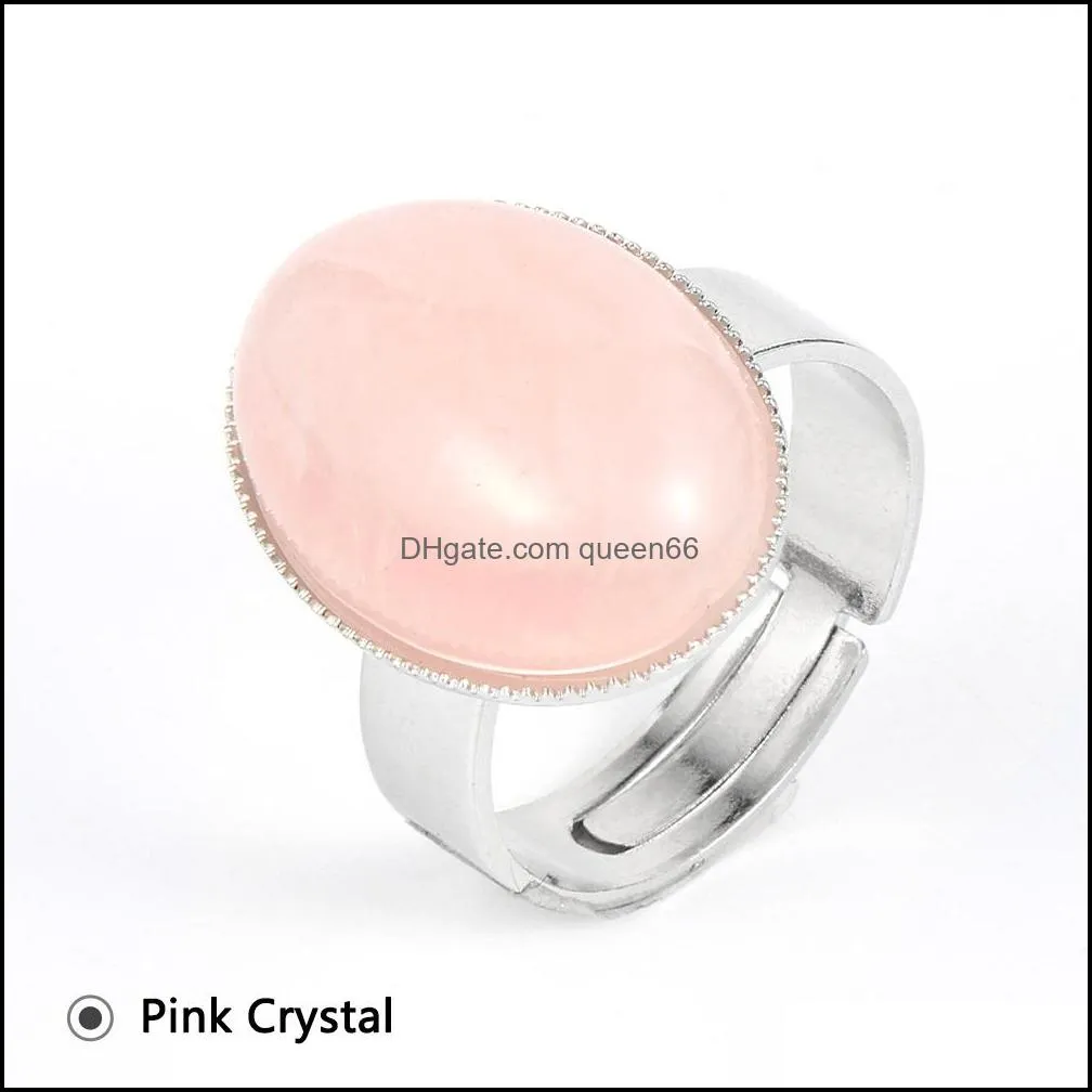 oval shape bohemian jewelry natural stone healing crystal ring for women charm birthday party rings adjustable stainless steel band