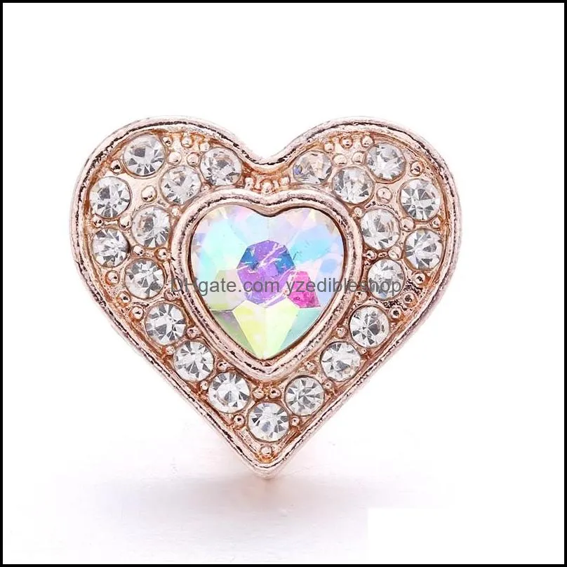 wholesale gold heart snap button charms jewelry findings crystal rhinestone 18mm metal snaps buttons diy bracelet jewellery