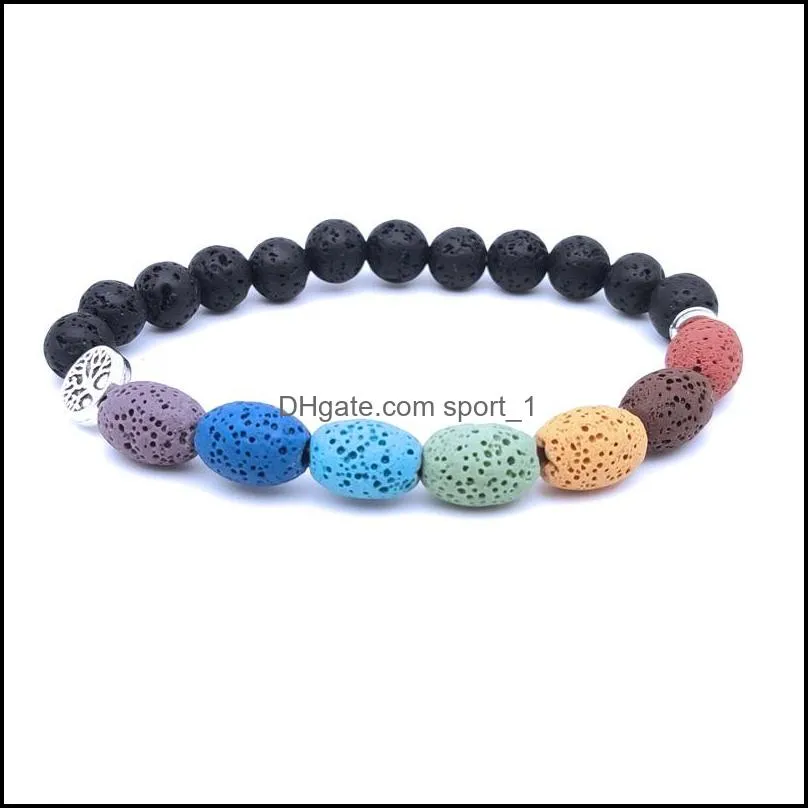 tree of life charms healing 7 chakras oval lava stone beaded bracelet essential oil diffuser bracelets hand strings for women men